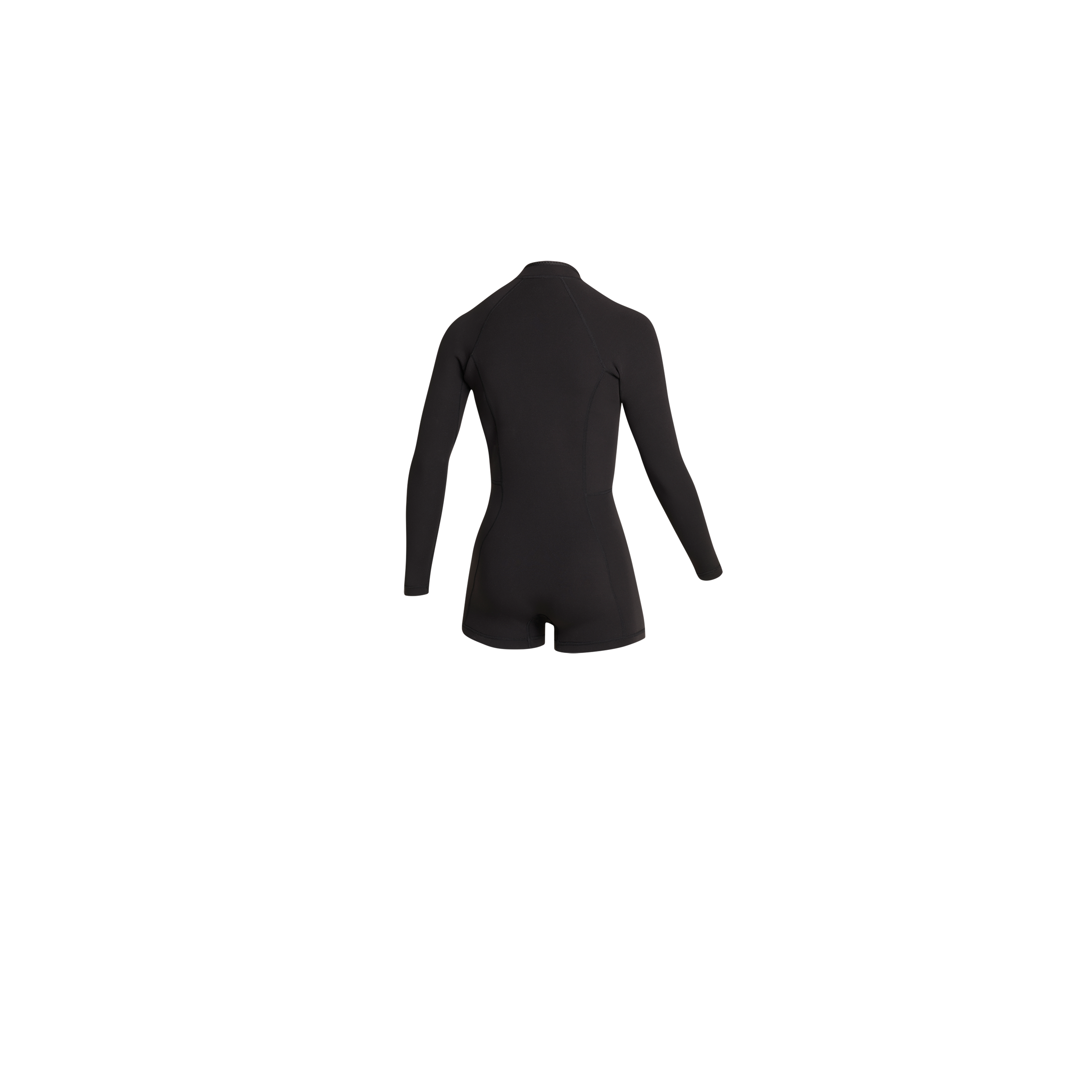 Back view of the Mystic Lunar 2/2mm Longarm Shorty women's wetsuit in Black, showing the rear panel design.