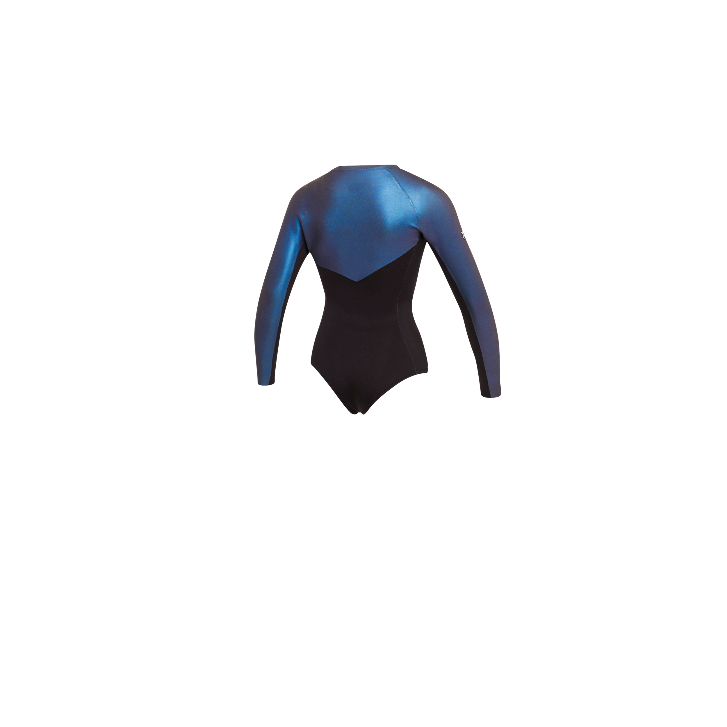 Back view of the Mystic Sway 2/2mm Longarm Super Shorty women's wetsuit in Ocean, showing the rear panel design.