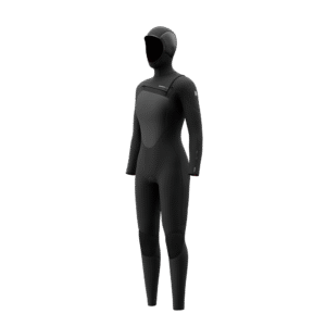 Front-facing studio photo of the Mystic Gem 6/4/3mm Hooded Fullsuit women's wetsuit in Black, showing the front-zip closure.