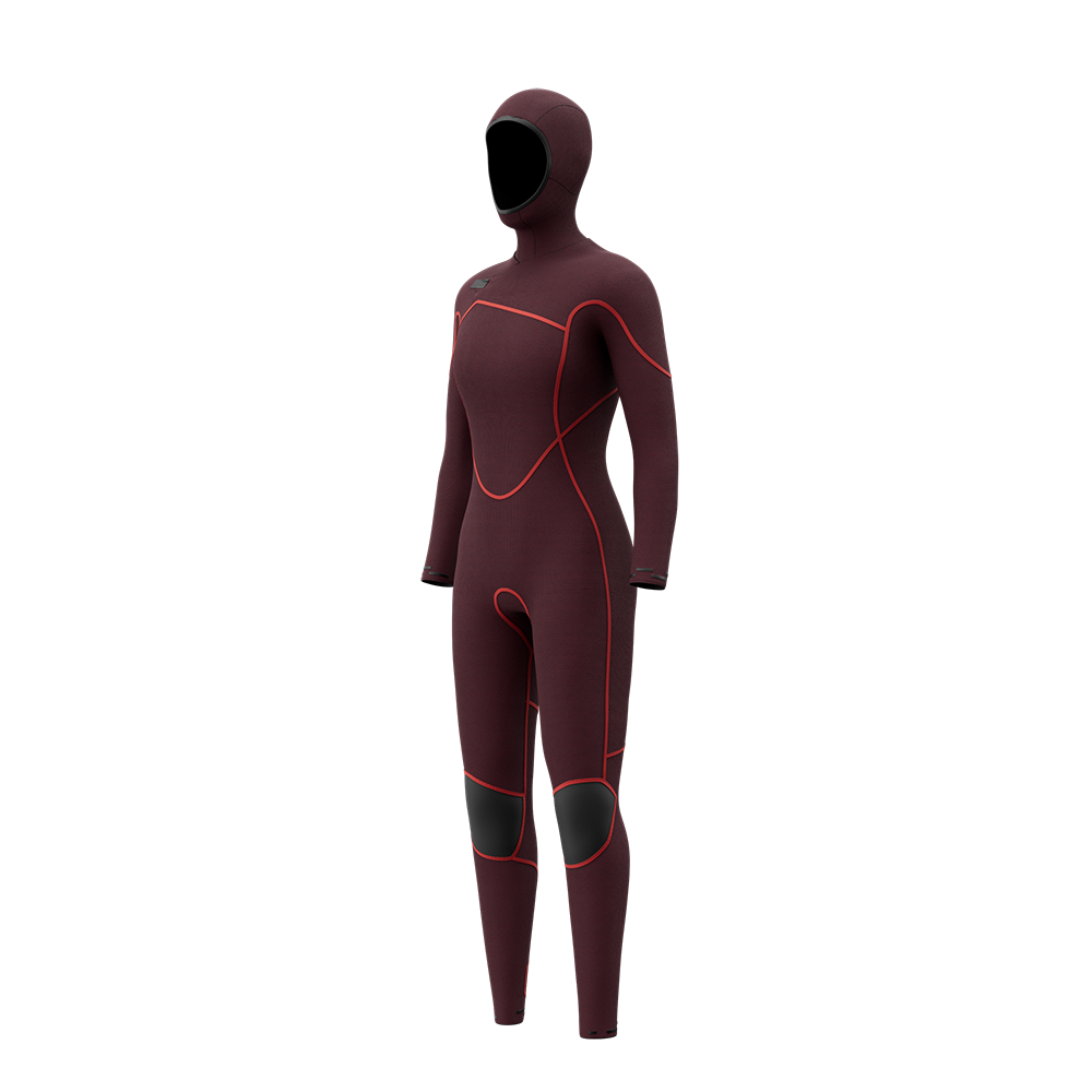 Close-up of the neoprene panel and seam construction on the Mystic Gem 6/4/3mm Hooded Fullsuit women's wetsuit in Black.