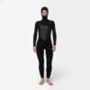 Side profile view of the Mystic Gem 6/4/3mm Hooded Fullsuit women's wetsuit in Black, highlighting the fit and silhouette.