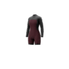 Side profile view of the Mystic Haven 3/2mm Longarm Shorty women's wetsuit in Iris Blue, highlighting the fit and silhouette.