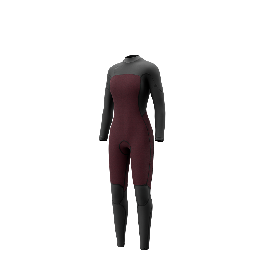 Close-up of the neoprene panel and seam construction on the Mystic Haven 4/3mm Fullsuit women's wetsuit in Iris Blue.