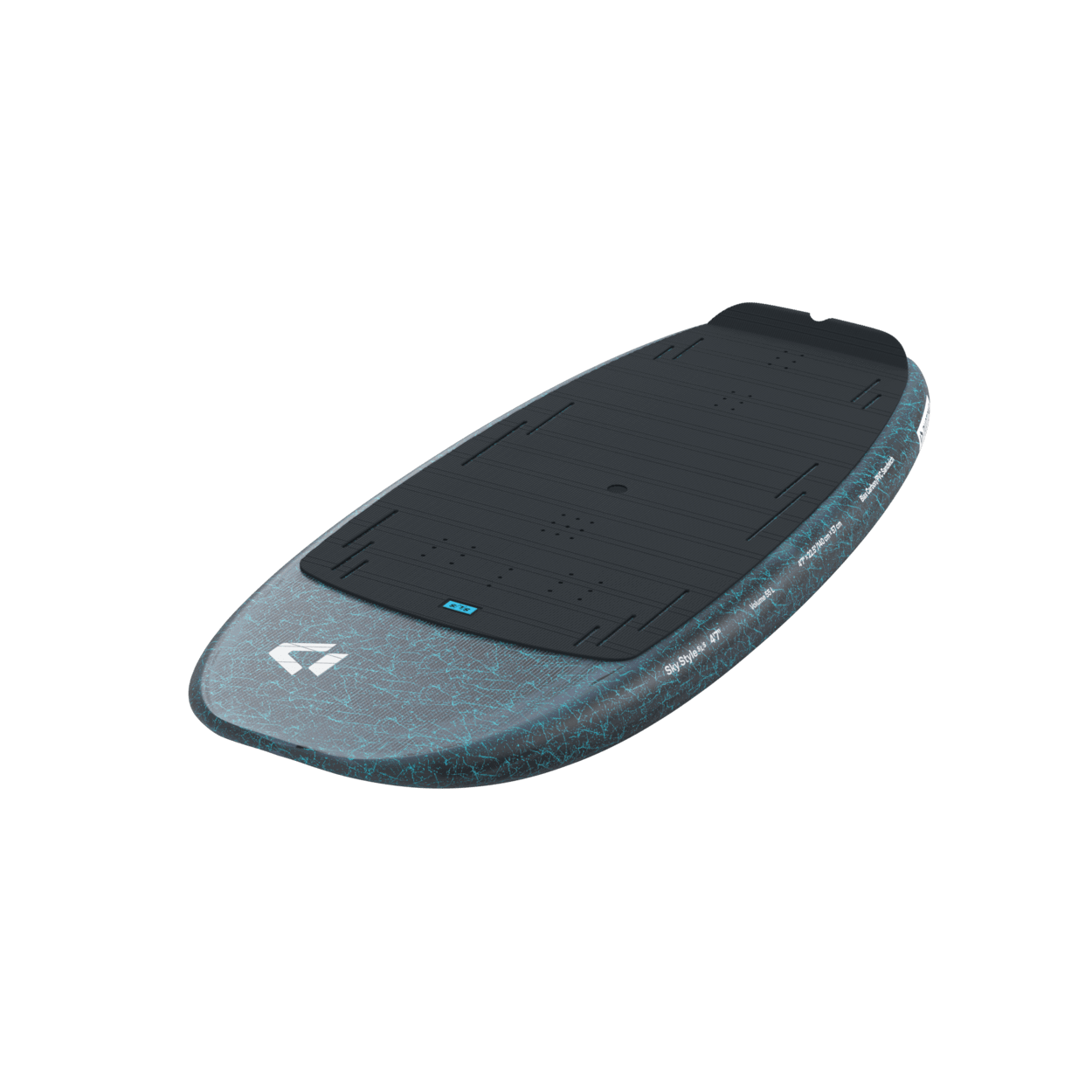 Duotone Sky Style SLS Foil Board 2027 foil board  studio product photo, angle 4, highlighting the deck shape and mast track