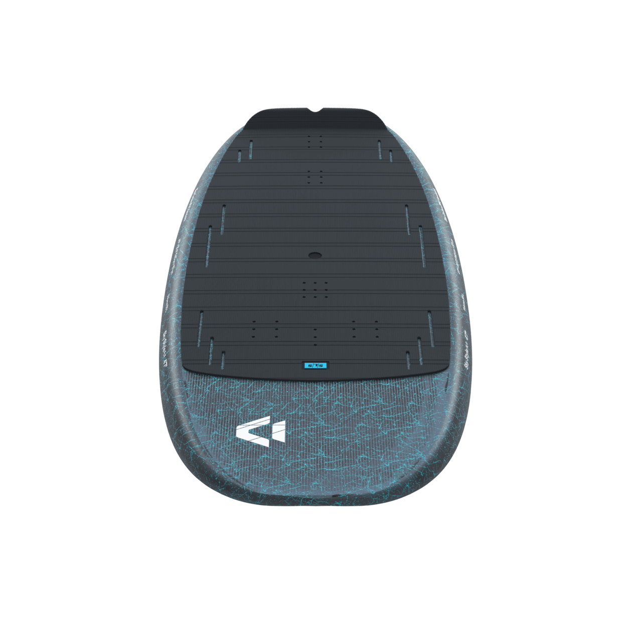 Duotone Sky Style SLS Foil Board 2027 foil board  studio product photo, angle 3, highlighting the deck shape and mast track