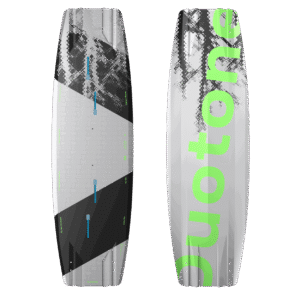 Duotone TS Big Air SLS Kiteboard 2027  twin-tip kiteboard  studio product photo, angle 1, highlighting the deck graphics and outline shape
