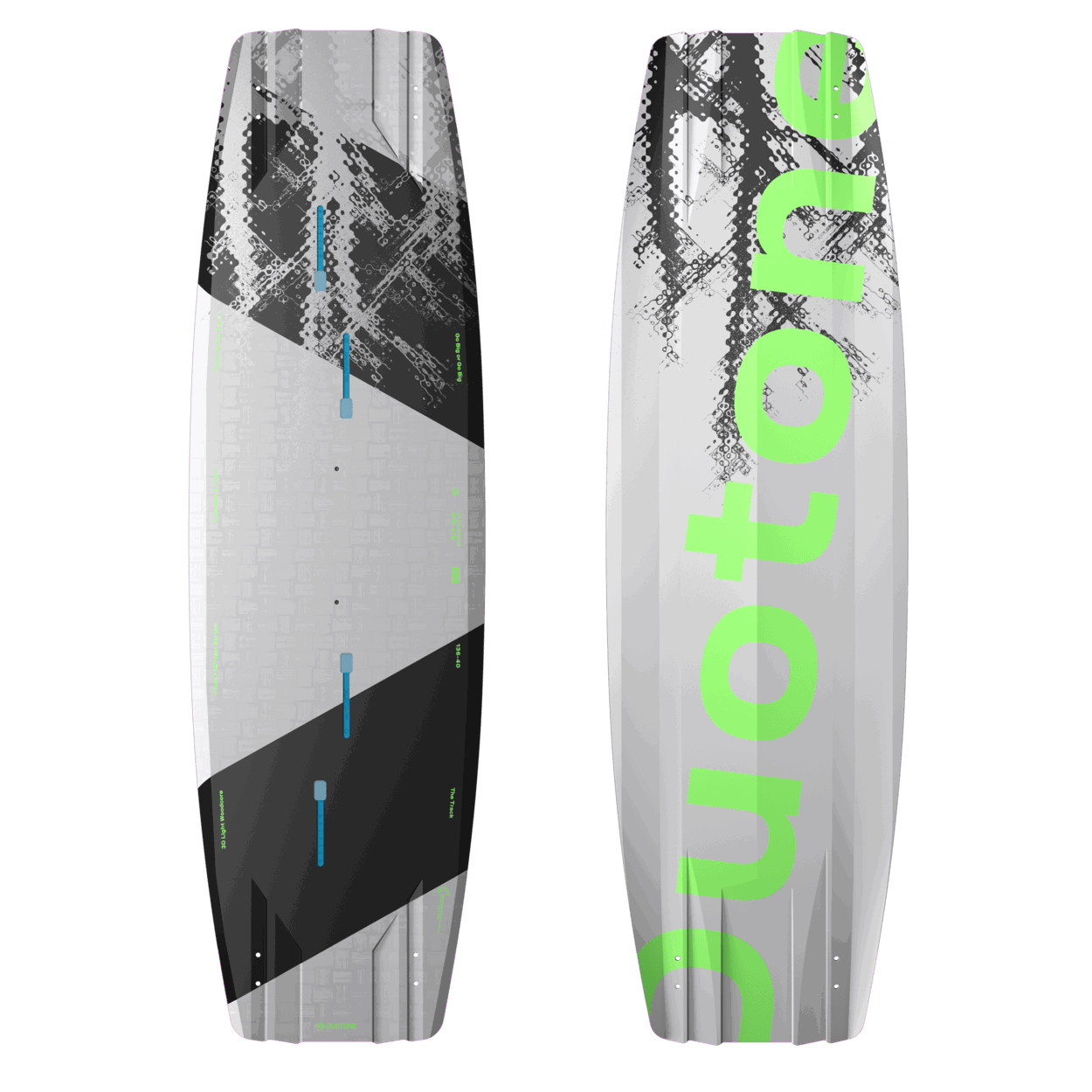 Duotone TS Big Air SLS Kiteboard 2027  twin-tip kiteboard  studio product photo, angle 1, highlighting the deck graphics and outline shape