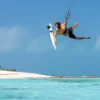 Duotone Whip SLS 2027 kite surfboard, alternate angle showing the outline, rails and fin setup
