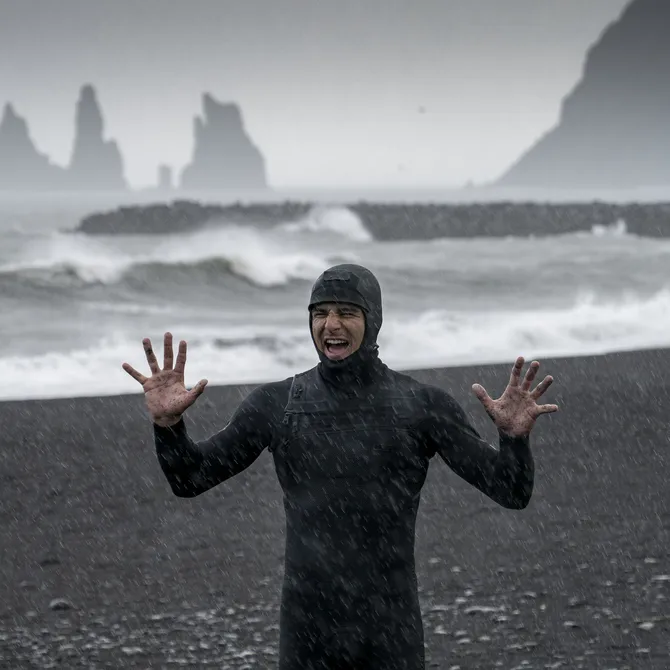 Ion Mens wetsuit in the cold and rain