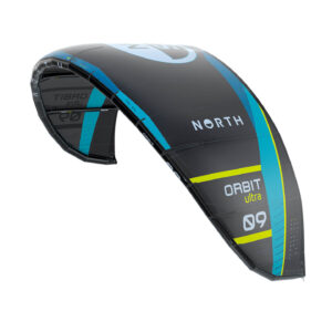 North Orbit Ultra Kite in blue and black studio cutout view showing full canopy profile with ORBIT ultra 09 branding