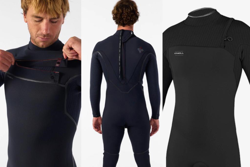 O'Neill wetsuit entry systems feature front zip, back zip and zipless models